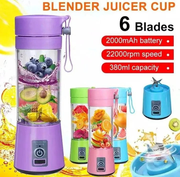 Portable Blender Juicer Cup – USB Rechargeable Smoothie Maker with 6 Blades, 22000 RPM High-Speed Mini Blender (380ml)
